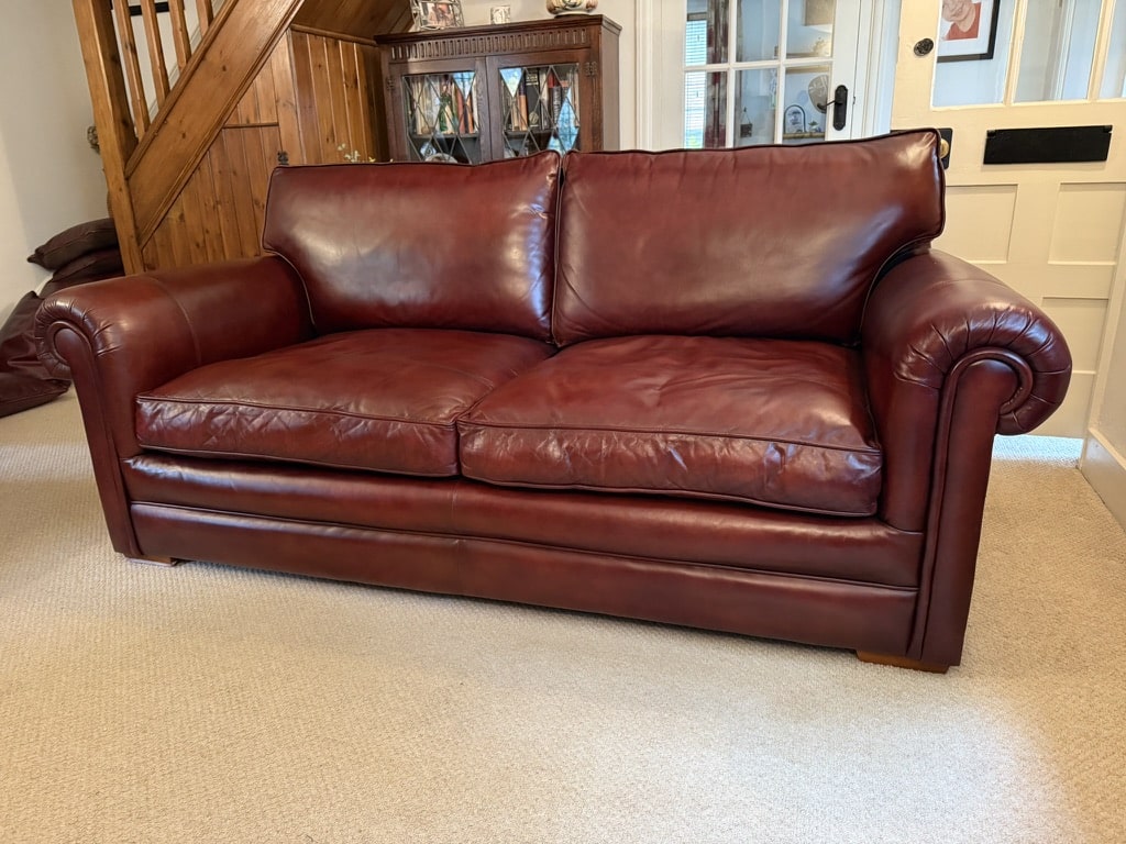 faded leather couch