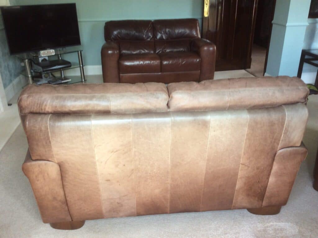 protect a leather sofa from sun damage (before repair by The Leather Expert)